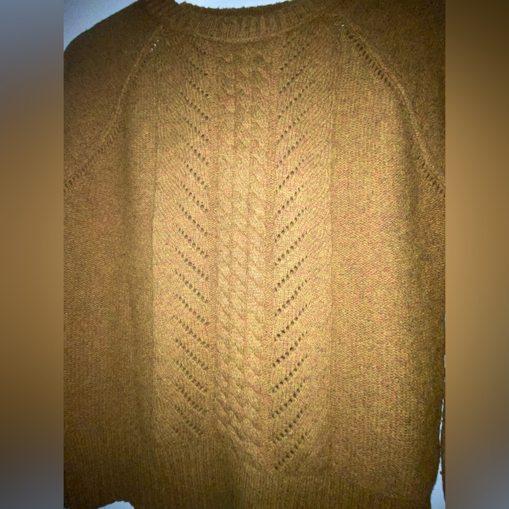 J. Crew Women's Wool Cable Knit Fisherman Mustard Brown Crewneck Sweater XS - Picture 4 of 11